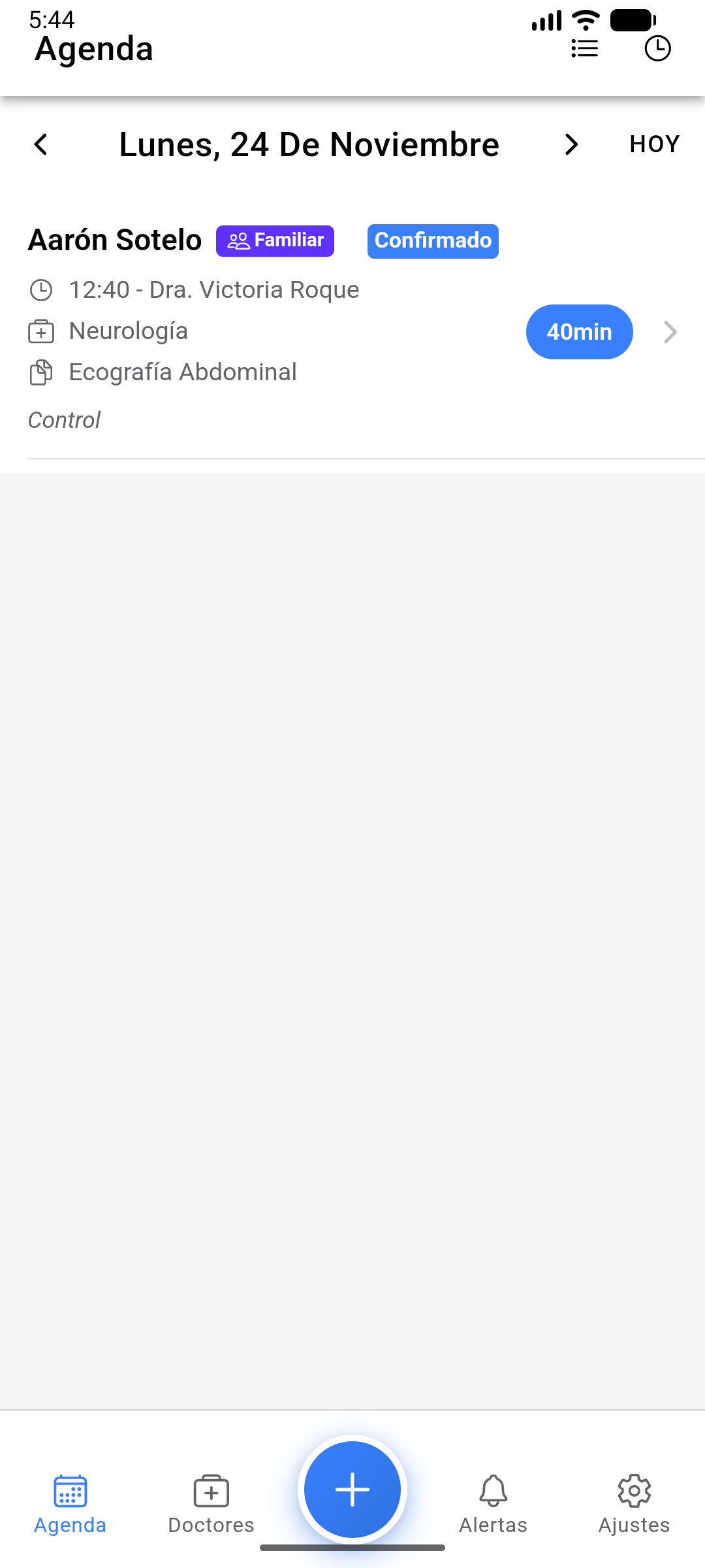 Vista de agenda móvil