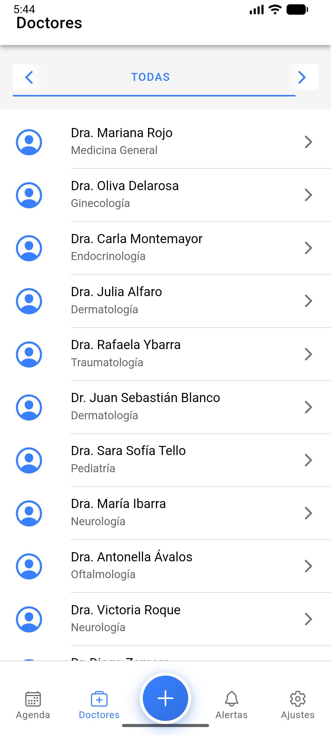 Vista de doctores móvil